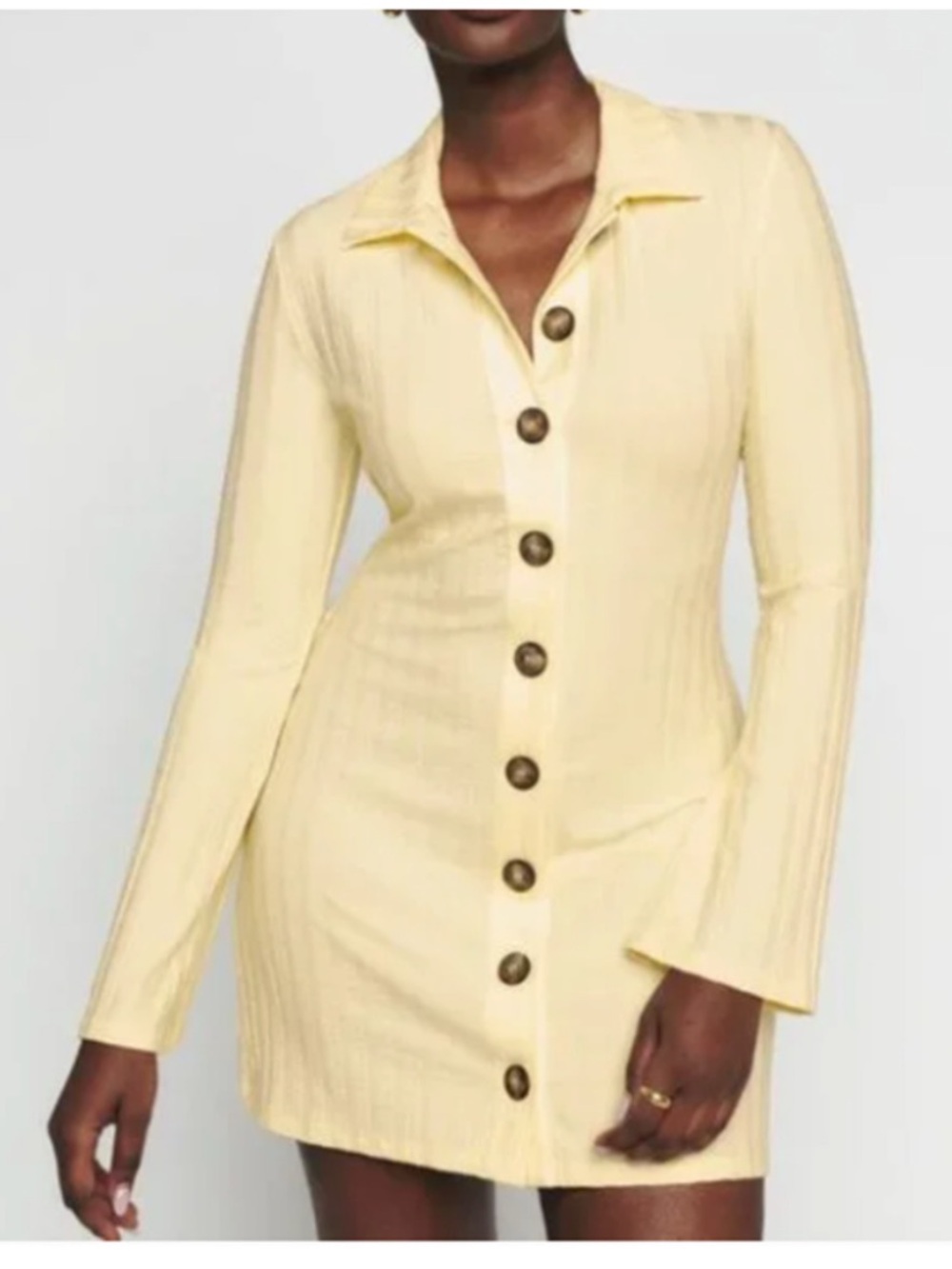 Reformation Benton Yellow Long Sleeve Button Down Dress Small